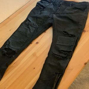 Topman Wax Coated Destroyed Patch Denim Jeans